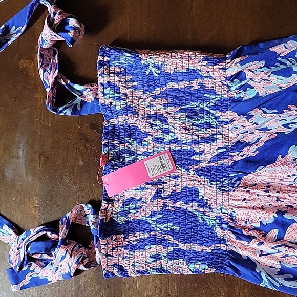 NWT Lilly Pulitzer Kailua Smocked Dress Borealis Blue Swim Over Large L - Picture 4 of 6